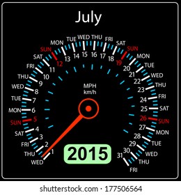2015 year calendar speedometer car in vector. July.