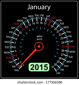 2015 year calendar speedometer car in vector. January.