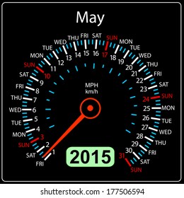 2015 year calendar speedometer car in vector. May.