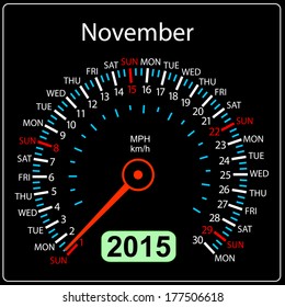 2015 year calendar speedometer car in vector. November.