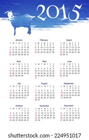 2015 year calendar (week starts on Sunday)