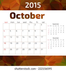 2015 year calendar.  Weeks start on Sunday.
