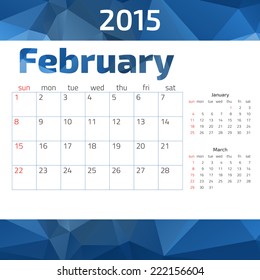 2015 year calendar.  Weeks start on Sunday.