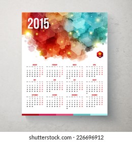 2015 year calender. Hexagon pattern background. Vector illustration.