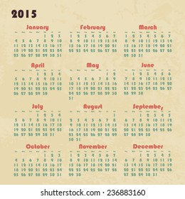 2015 year calender. Vector illustration. Textured background