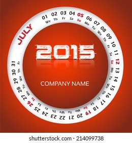 2015 year circular calendar for business wall calendar and business card. July