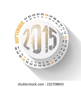 2015 year circular calendar for business wall calendar on white background. September