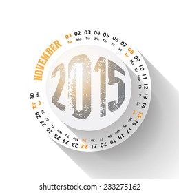 2015 year circular calendar for business wall calendar on white background. November