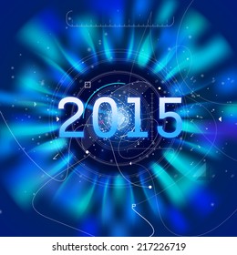 2015 year forecast radar high tech vector illustration. Technology or scientific predictions background for new year. Dark blue vector interface. 