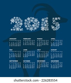 2015 year of the goat calendar. Vector.