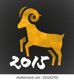 2015 - year of the golden goat or ram vector illustration on black background