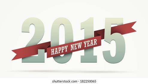 2015 year greeting isolated on white. Numbers wrapped with a ribbon with "Happy New Year" text. Flat graphic with realistic shadow effects. EPS10 vector.