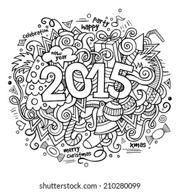 2015 year hand lettering and doodles elements background. Vector illustration