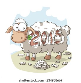 2015 Year Of the Sheep Vector Cartoon Drawing of the 2015 Chinese zodiac symbol - File type: vector EPS AI8 compatible. No gradients, no transparencies used. 