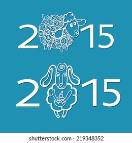 2015 Year of Sheep. Vector Figures 2015 with Cartoon outline sheep Design template set.Illustration
