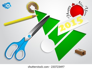 2015 year tree of paper on a gray background