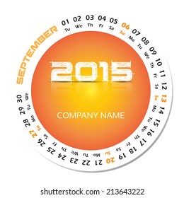 2015 year vector calendar for business wall calendar and business card. September