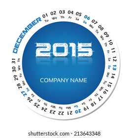 2015 year vector calendar for business wall calendar and business card. December