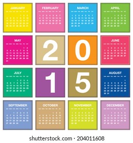 2015 year vector calendar / 2015 calendar design / 2015 calendar vertical - week starts with Sunday 