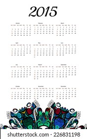 2015 year vector calendar in mehndi ethnic style. Mandala ornament.Can be used for print design.