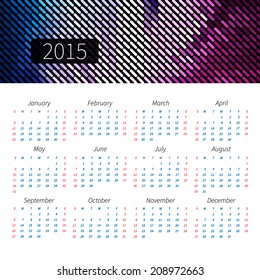 2015 year vector calendar on white background with color picture on top. Simple design. calendar vertical - week starts with Sunday
