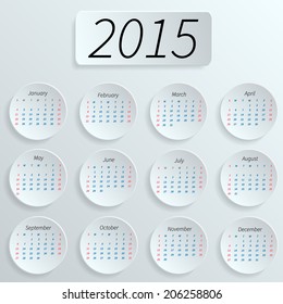 2015 year vector calendar. Simple design. calendar vertical - week starts with Sunday