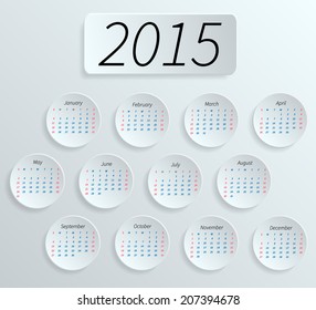 2015 year vector calendar. Simple design. calendar vertical - week starts with Sunday