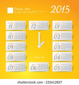 2015 year vector calendar stylized clock for business wall calendar