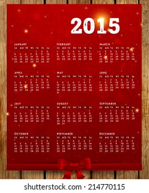 2015 year Vector Calendar. Wood Background.