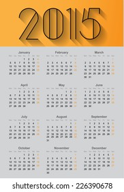 2015 year vector european calendar flat with shadow