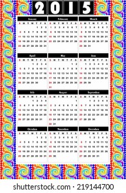 2015 year-round calendar with folklore patterns on the edge