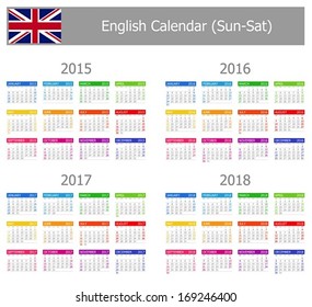 2015-2018 Type-1 English Calendar Sun-Sat on white background