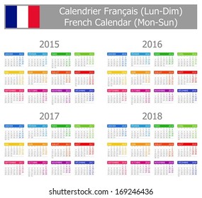 2015-2018 Type-1 French Calendar Mon-Sun on white background