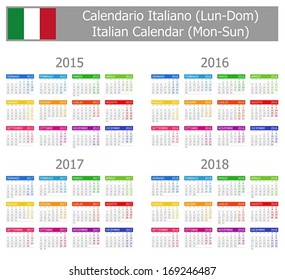 2015-2018 Type-1 Italian Calendar Mon-Sun on white background