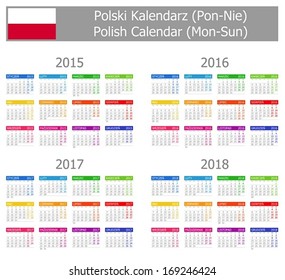 2015-2018 Type-1 Polish Calendar Mon-Sun on white background