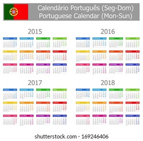 2015-2018 Type-1 Portuguese Calendar Mon-Sun on white background