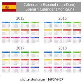 2015-2018 Type-1 Spanish Calendar Mon-Sun on white background