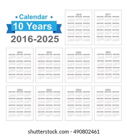 2016 2017 2018 2019 2020 2021 2022 2023 2024 2025 Calendar Black text on a white background  Vector eps10