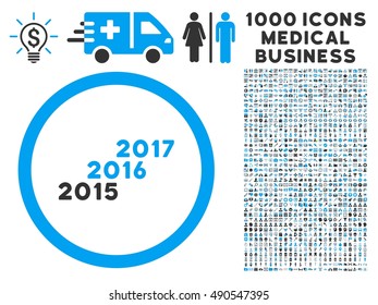 From 2016 to 2017 Years icon with 1000 medical commercial gray and blue vector pictographs. Clipart style is flat bicolor symbols, white background.