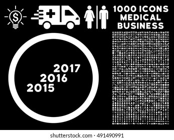From 2016 to 2017 Years icon with 1000 medical commercial white vector pictographs. Design style is flat symbols, black background.