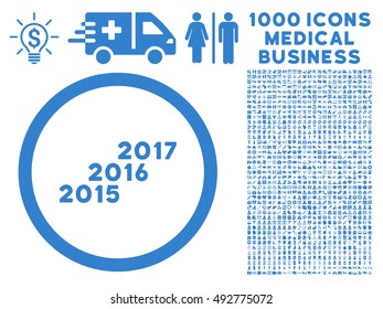 From 2016 to 2017 Years icon with 1000 medical business cobalt vector design elements. Design style is flat symbols, white background.