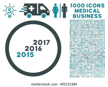 From 2016 to 2017 Years icon with 1000 medical commercial soft blue vector pictographs. Set style is flat bicolor symbols, white background.