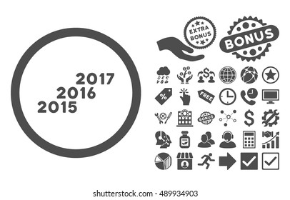 From 2016 to 2017 Years icon with bonus clip art. Vector illustration style is flat iconic symbols, gray color, white background.