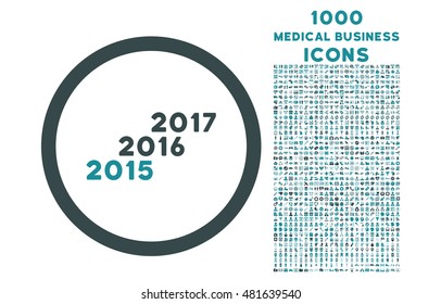 From 2016 to 2017 Years rounded vector bicolor icon with 1000 medical business icons. Set style is flat pictograms, soft blue colors, white background.