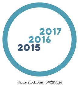 From 2016 To 2017 Years vector icon. Style is bicolor flat circled symbol, cyan and blue colors, rounded angles, white background.