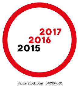 From 2016 To 2017 Years vector icon. Style is bicolor flat circled symbol, intensive red and black colors, rounded angles, white background.