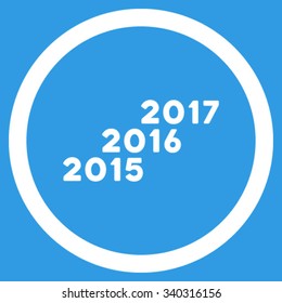 From 2016 To 2017 Years vector icon. Style is flat circled symbol, white color, rounded angles, blue background.
