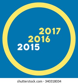 From 2016 To 2017 Years vector icon. Style is bicolor flat circled symbol, yellow and white colors, rounded angles, blue background.