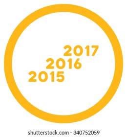 From 2016 To 2017 Years vector icon. Style is flat circled symbol, yellow color, rounded angles, white background.