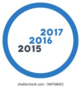 From 2016 To 2017 Years vector icon. Style is bicolor flat circled symbol, smooth blue colors, rounded angles, white background.